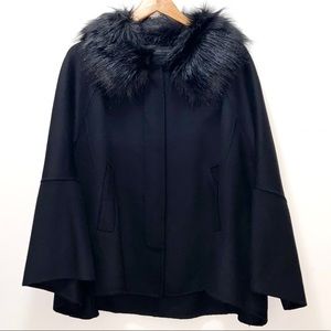 Zara black wool blend coat faux fur collar XL